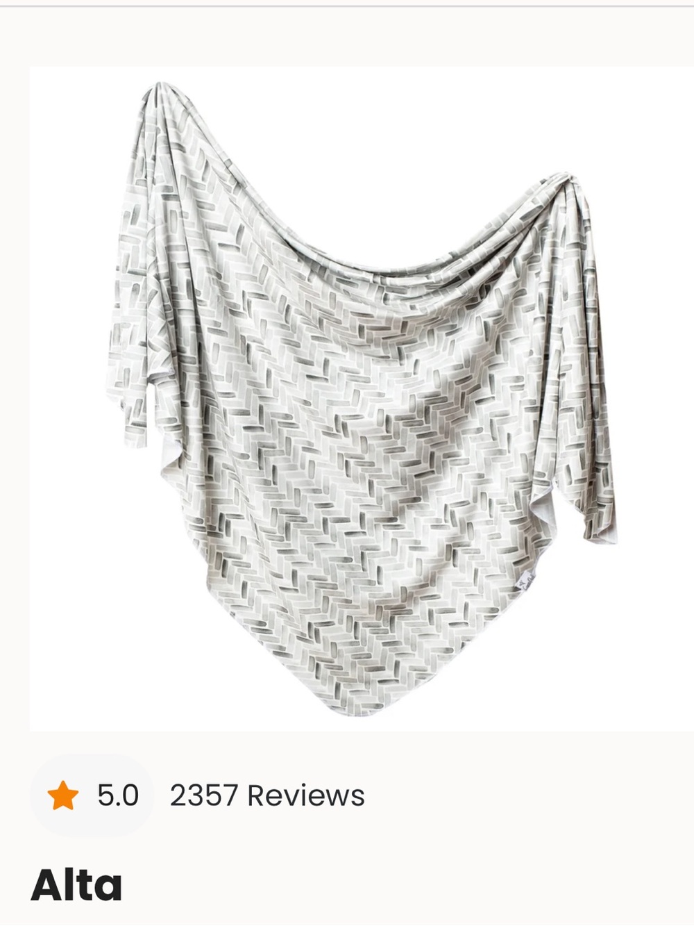 Copper Pearl Alta Baby Swaddle Blanket Neutral Grey Herringbone